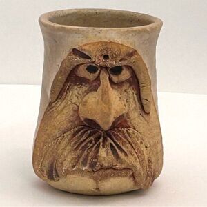 Vintage Ugly Man Mug 70's signed 3D Stoneware Pottery hand designed cup